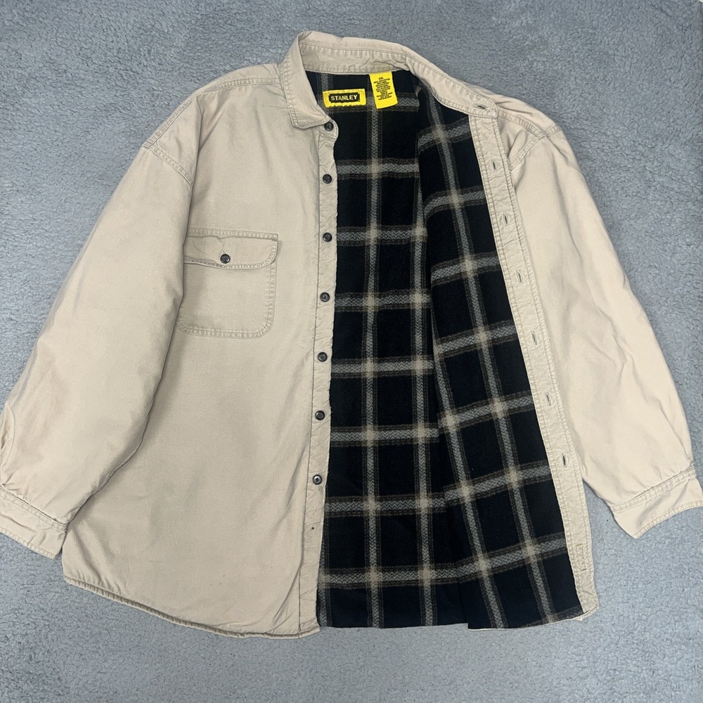 VTG Stanley Shacket Men's Sz 2XL XXL Khaki Fleece Lined Button Down Work Shirt